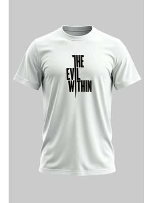 Buzagi The Evil Within Regular Kalıp Dijital Baskılı Beyaz Tişört