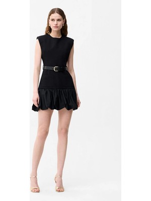Adl Volanlı Mini Elbise Siyah 12446326000