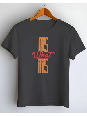 Buzagi It Is What It Is Dijital Baskı Regular Kalıp Unisex Siyah T-Shirt