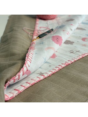 Cika %100 Pamuklu 2 Katlı Kare Müslin Kumaş - Pembe Rüyalar Muslin Kundak ve Mendil Seti