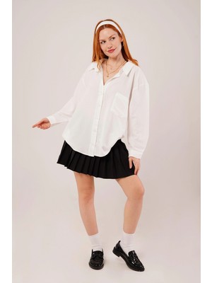 Stores36 Basic Oversize Beyaz Gömlek