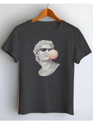 Buzagi Heykel Dijital Baskı Regular Kalıp Unisex Siyah Tişört