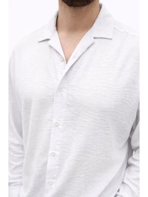 Stores36 Erkek Aerobin Kumaş Oversize 4 Mevsim Uzun Kollu Rahat Kalıp Gömlek - Beyaz