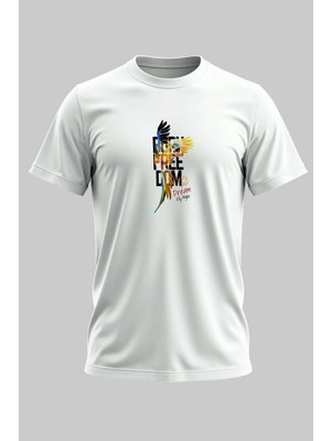 Buzagi Organik Pamuk Dijital Baskılı Regular Kalıp Beyaz Tişört