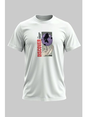 Buzagi Organik Pamuk Dijital Baskılı Regular Kalıp Beyaz Tişört