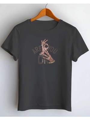 Buzagi Are You Ok Dijital Baskı Regular Kalıp Unisex Siyah T-Shirt