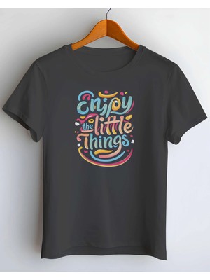 Buzagi Enjoy Little Things Dijital Baskı Regular Kalıp Unisex Siyah T-Shirt