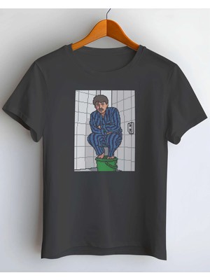 Buzagi Sarı Bıyık Dijital Baskı Regular Kalıp Siyah Unisex Tişört