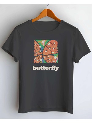 Buzagi Butterfly Dijital Baskı Regular Kalıp Siyah Unisex Tişört