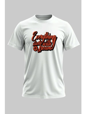 Buzagi Motivasyonel Renkli Regular Kalıp Dijital Baskılı Beyaz Tişört