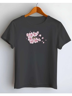 Buzagi Sakura Dijital Baskı Regular Kalıp Unisex Siyah T-Shirt