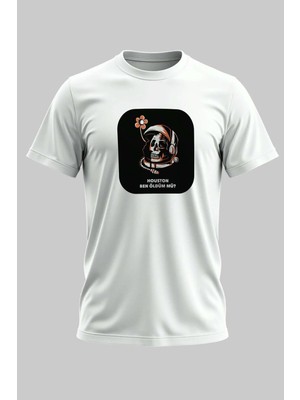 Buzagi Astronot Komik Regular Kalıp Dijital Baskılı Beyaz Tişört