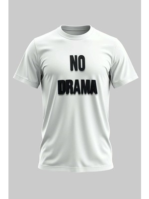 Buzagi No Drama Dijital Baskı Regular Kalıp Unisex Beyaz T-Shirt