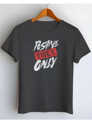 Buzagi Positive Vibes Dijital Baskı Regular Kalıp Unisex Siyah T-Shirt