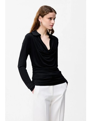Adl Degaje Örme Bluz Siyah 11546481000