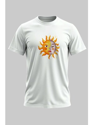 Buzagi Organik Pamuk Dijital Baskılı Regular Kalıp Beyaz Tişört