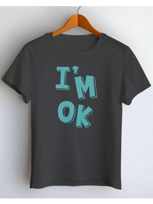 Buzagi I'm Ok Dijital Baskı Regular Kalıp Unisex Siyah T-Shirt