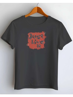 Buzagi Just Live It Dijital Baskı Regular Kalıp Siyah Unisex Tişört