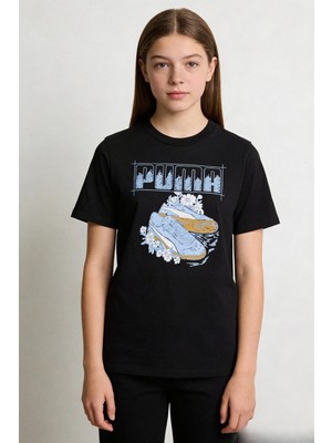 Puma Graphic Tee Çocuk Siyah Tişört – Pamuklu Baskılı Günlük Tişört