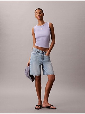 Calvin Klein Kadın Woven Label Baby Rib T-Shirt