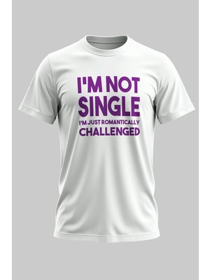 Buzagi I'm Not Single Regular Kalıp Dijital Baskılı Beyaz Tişört