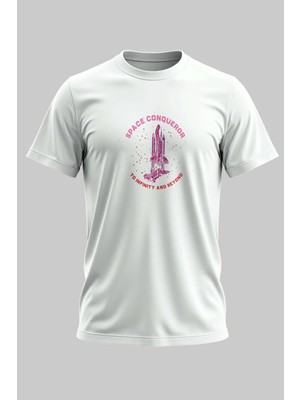 Buzagi Uzay Macerası Regular Kalıp Dijital Baskılı Beyaz Tişört