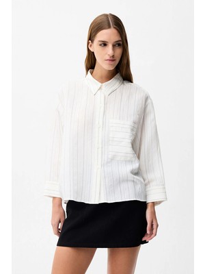 Adl Çizgili Cepli Gömlek Beyaz 13044983003
