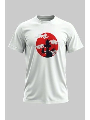 Buzagi Japon Ninja Silüet Regular Kalıp Dijital Baskılı Beyaz Tişört