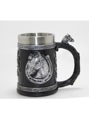 Marsilyan 3D Kabartmalı At Büstü Paslanmaz Çelik Kupa Bardak