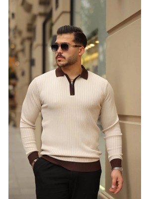 Stores36 Erkek Kol ve Yaka Detaylı Uzun Kollu Triko