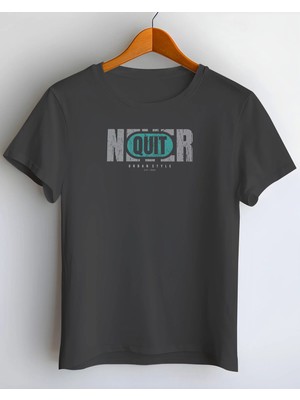 Buzagi Never Quit Dijital Baskı Regular Kalıp Siyah Unisex Tişört