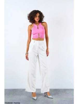 Cemo Kadın Halter Yaka Cut Out Triko Crop Atlet