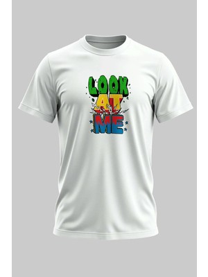 Buzagi Look At Me Dijital Baskı Regular Kalıp Unisex Beyaz T-Shirt