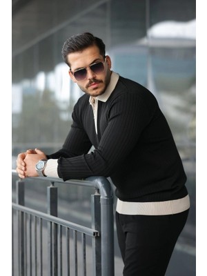 Stores36 Erkek Kol ve Yaka Detaylı Uzun Kollu Triko