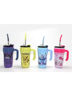 Marsilyan Sevimli Çizgi Film Karakterli Pipetli Termos