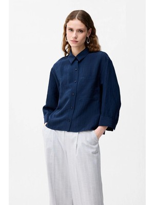 Adl Çizgili Cepli Gömlek Lacivert 13044983003