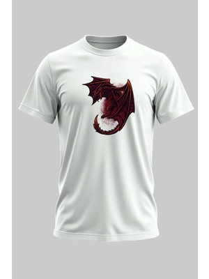 Buzagi Ejderha Regular Kalıp Dijital Baskılı Beyaz Tişört