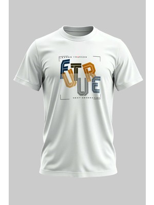 Buzagi Organik Pamuk Dijital Baskılı Regular Kalıp Beyaz Tişört