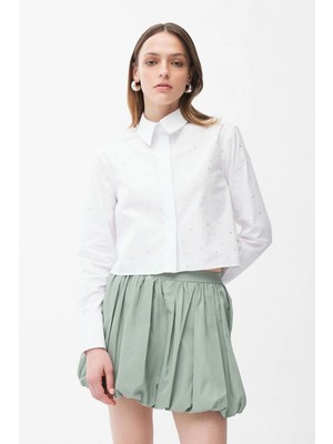 Adl Yakası Taş Detaylı Gömlek Beyaz 13046162001