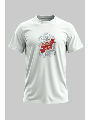 Buzagi Glorious Mess Motivasyonel Regular Kalıp Dijital Baskılı Beyaz Tişört
