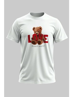 Buzagi Love Sevimli Ayıcık Teddy Bear Regular Kalıp Dijital Baskılı Beyaz Tişört