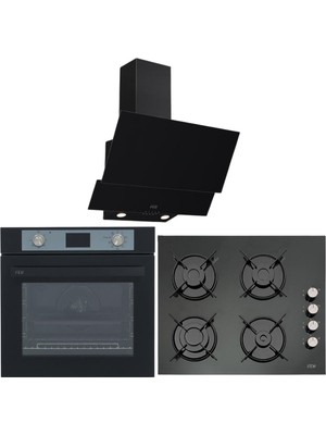 Çetintaş Evii Siyah Ankastre Set (55221 Duvar Tipi DAVLUMBAZ-5264 E Sp Af Airfry Turbo FIRIN-848 Cat L Eı Siyah Emaye Cam Ocak)
