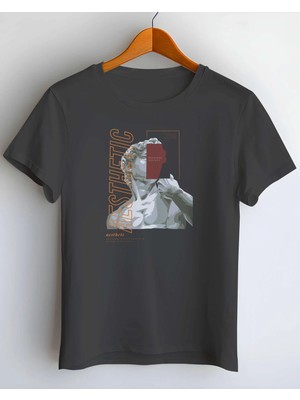 Buzagi Heykel Dijital Baskı Regular Kalıp Unisex Siyah Tişört