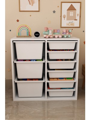 Alpa Ev Mobilya 9 Sepetli 2 Bölmeli Oyuncak Dolabı | Çok Amaçlı Oyuncak Dolabı Düzenleyici Organizer