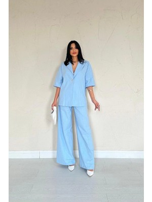 Stores36 Mavi Önü Tek Düğmeli Ceket Pantolon Takım