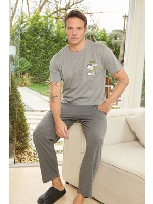 Relax Mode Erkek Gri Penye Kısa Kol Alt Uzun Pijama Takımı - 6160-20R