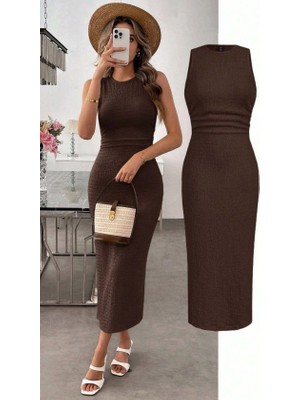 Stores36 Kadın Askılı Bisiklet Yaka Beli Büzgülü Uzun Bürümcük Elbise