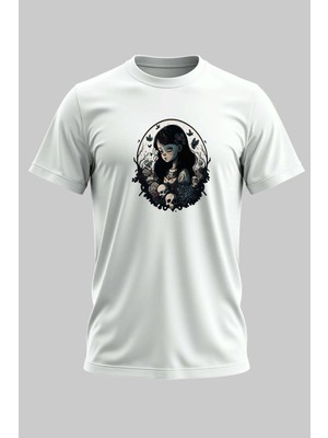 Buzagi Kurukafa ve Üzgün Kız Regular Kalıp Dijital Baskılı Beyaz Tişört