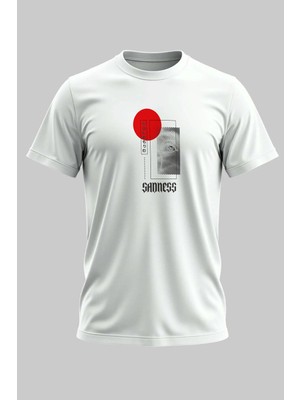 Buzagi Sadness Dijital Baskı Regular Kalıp Unisex Beyaz T-Shirt