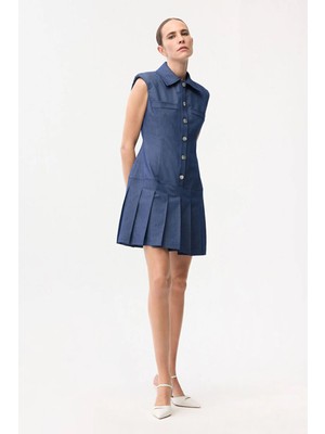 adL Pileli Mini Elbise Lacivert 12446448000